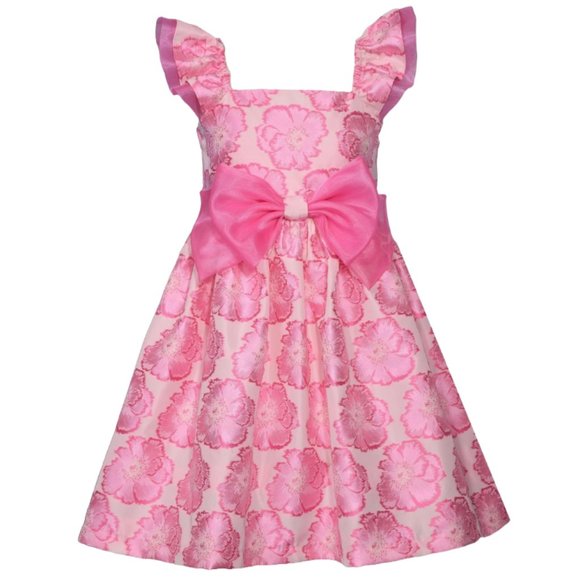 Bonnie Jean Girls 4-16 Pink Floral Jacquard Organza Bow Front Dress